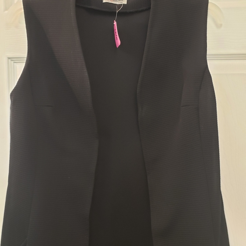 The Collection, black open front, textured, long sleeveless vest cardigan, LG - Picture 12 of 16